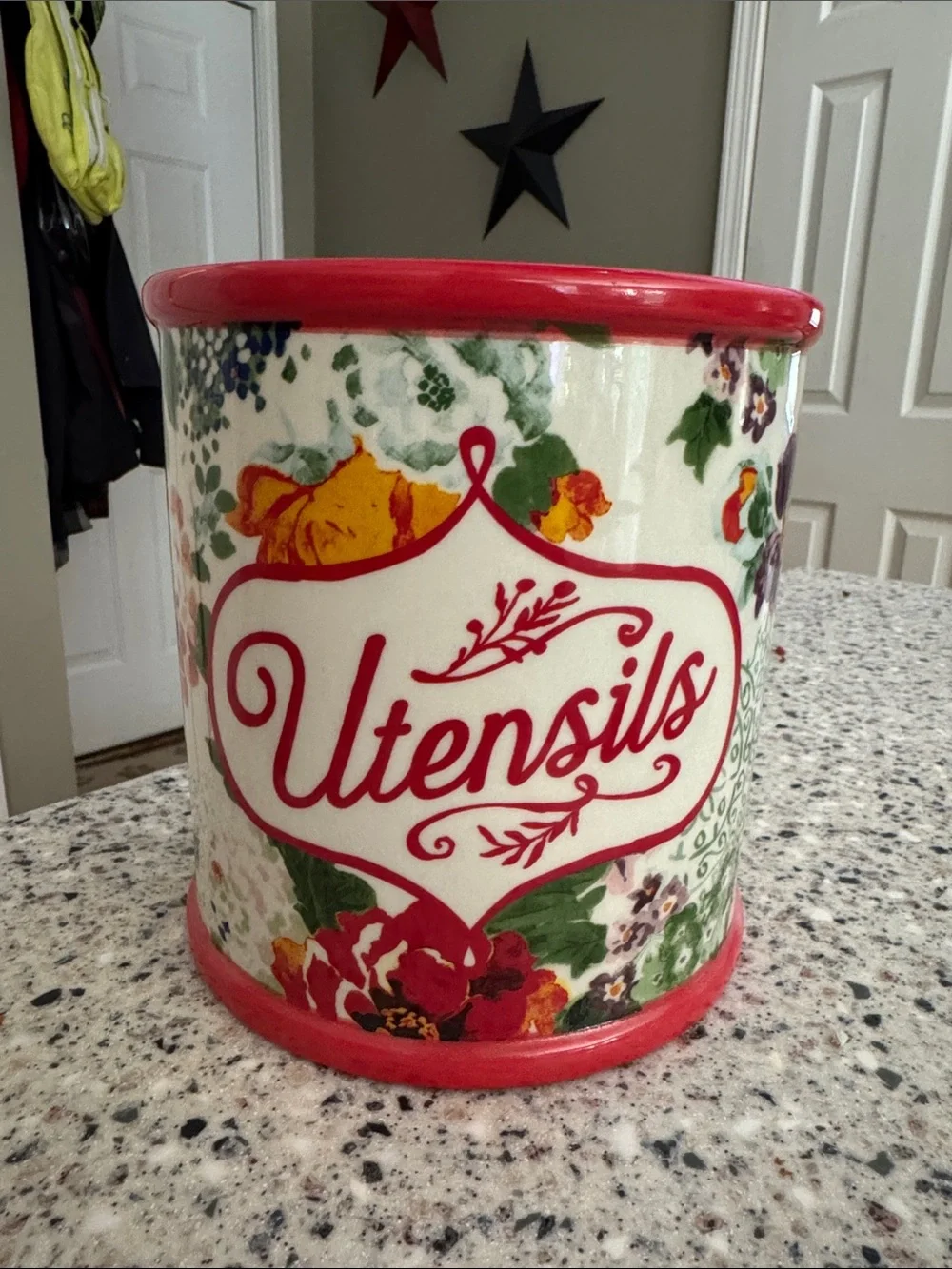 The Pioneer Woman Red Floral Utensil Crock